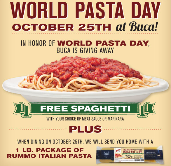 World Pasta Day Free Buca di Beppo Coupon Beltway Bargain Mom