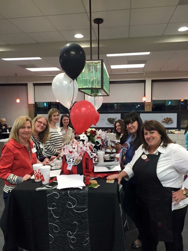 Bloggers enjoying a special tasting of new menu items being rolled out at Chick-fil-A this spring