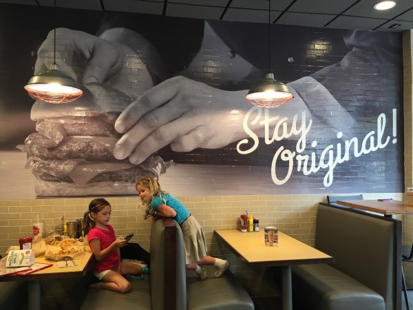 Friends French Fries Pokemon Go at Johnny Rockets DC booth seating