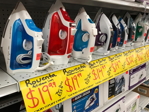 Name brand irons like Rowenta sold at deep discount at Ollies Bargain Outlet stores