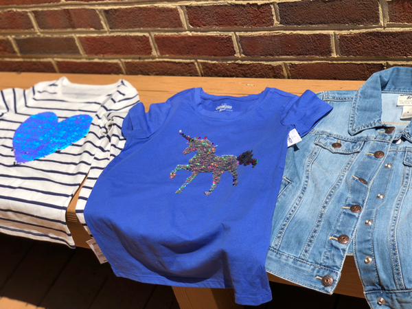 Adorable Osh Kosh B'Gosh shirts with flip sequins available at Potomac Mills in Woodbridge VA. I love this fun, fall style trend for kids!