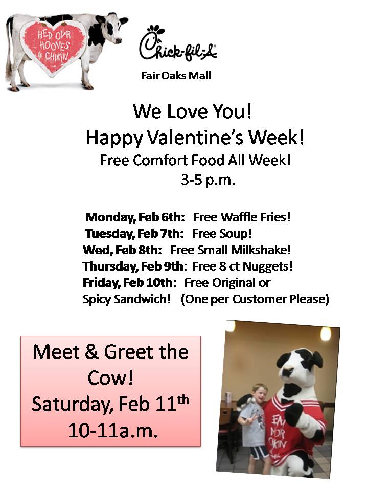 Valentine's Week Freebies at Chick-fil-A Fair Oaks - Beltway Bargain ...